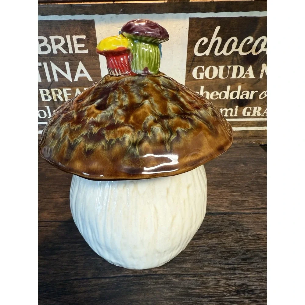 Vintage Ceramic Mushroom Canister 9 1/2 height, with lid Heavy